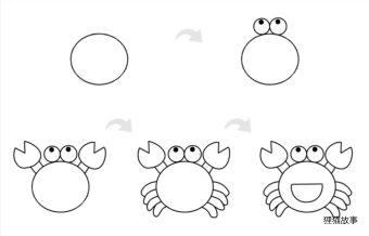 绘本故事螃蟹简笔画步骤画法上色教程