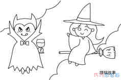吸血鬼和女巫要怎么画好看可爱_万圣节简笔画图片