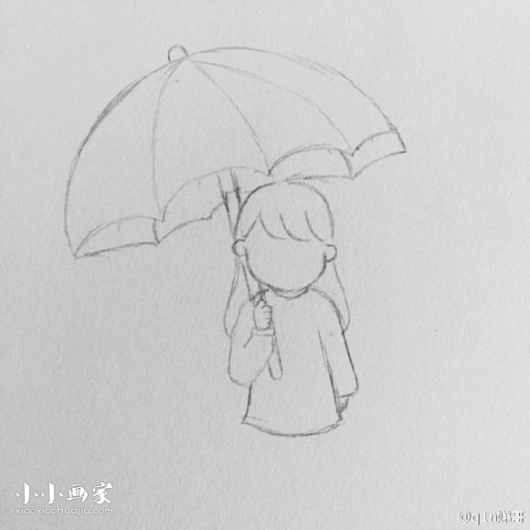 雨天打伞的小女孩简笔画画法图片步骤步骤5