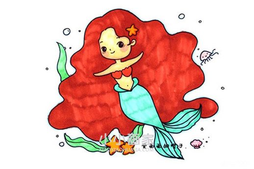 卡通美人鱼简笔画画法图片步骤步骤1