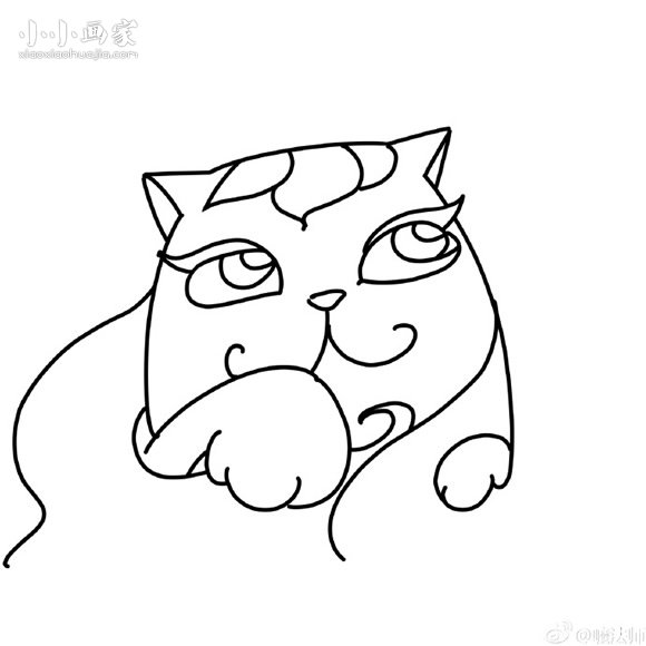 彩色偷笑的猫咪简笔画画法图片步骤步骤7