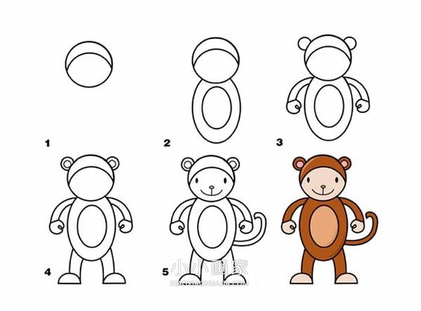 绘本故事彩色小猴子简笔画画法图片步骤