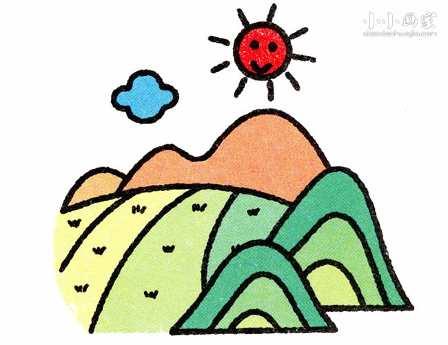 山坡上的稻田简笔画画法图片步骤步骤1