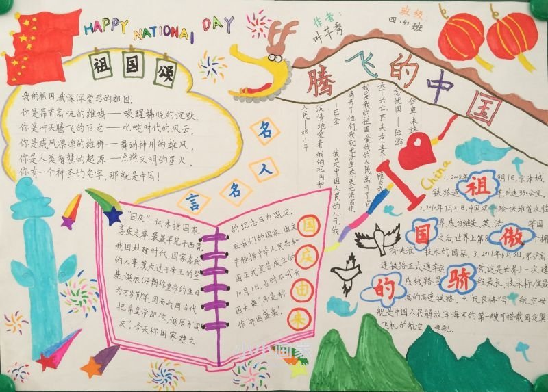 四年级“欢庆祖国华诞,弘扬民族精神”手抄报一等奖步骤3