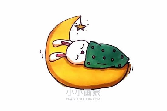 睡在月亮上的兔子简笔画画法图片步骤步骤1