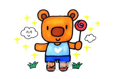 拿着棒棒糖的小熊简笔画画法图片步骤步骤1