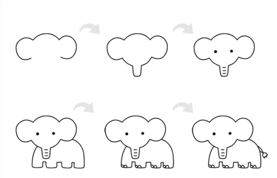 绘本故事大象简笔画图片带颜色步骤教程