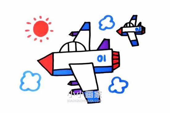 绘本故事战斗机和僚机简笔画画法图片步骤