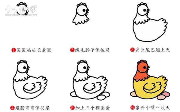 绘本故事彩色孵蛋的母鸡简笔画画法图片步骤