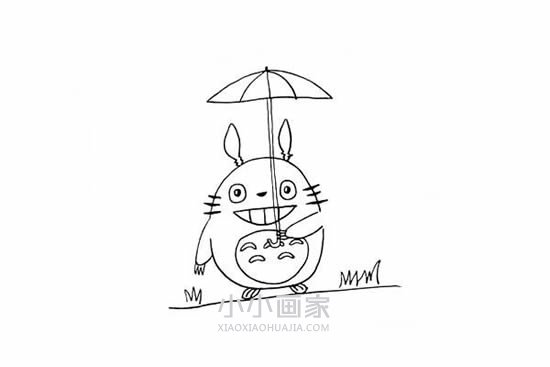 雨天打伞的龙猫简笔画画法图片步骤步骤7