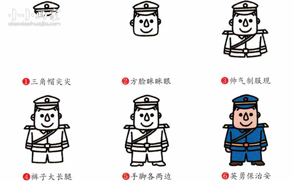 警察叔叔简笔画画法图片步骤步骤2