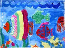 优秀的儿童水粉画作品＂漂亮海底世界鱼群＂步骤1