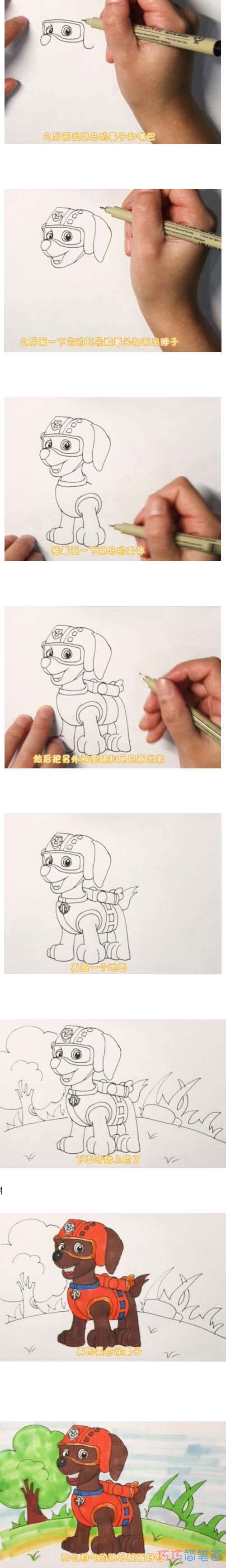 一步一步画汪汪队路马简笔画步骤涂颜色简单