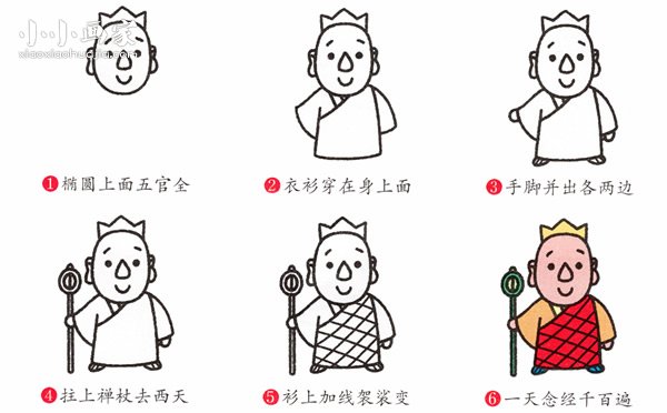 绘本故事站立唐僧简笔画画法图片步骤