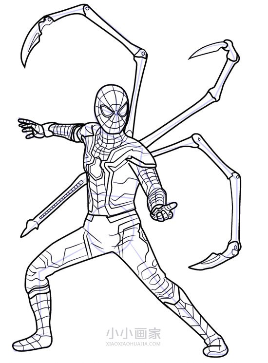穿着全新战甲的蜘蛛侠简笔画画法图片步骤步骤13