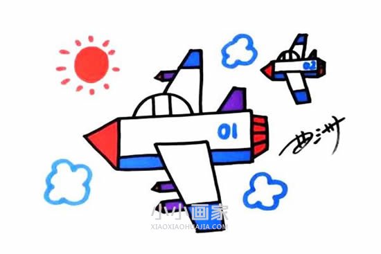 战斗机和僚机简笔画画法图片步骤步骤1