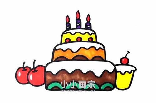 绘本故事三层生日蛋糕简笔画画法图片步骤