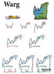 绘本故事字母W简笔画长角怪兽的画法图片步骤
