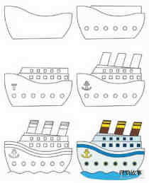 绘本故事有三个大烟囱的轮船简笔画画法图片步骤