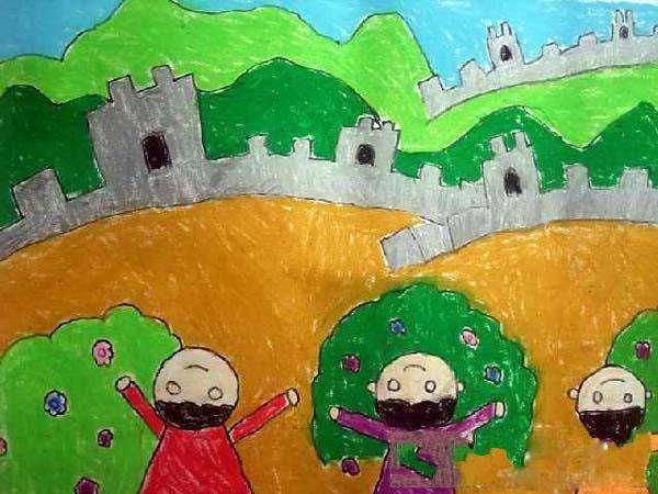 北京美丽的万里长城儿童画作品欣赏步骤1