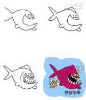 绘本故事可怕的大鱼简笔画画法图片步骤
