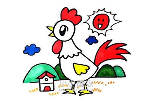 绘本故事漂亮大公鸡简笔画画法图片步骤