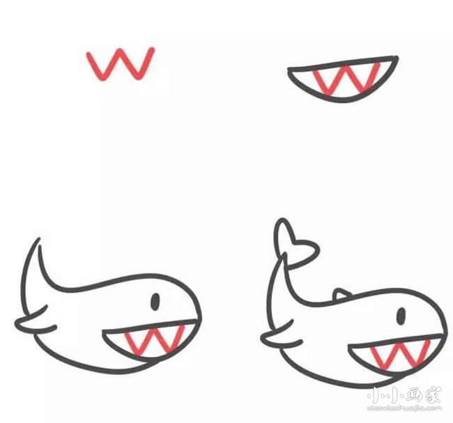 字母W简笔画鲸鱼的画法图片步骤步骤1