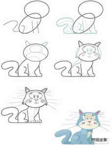 绘本故事坐着的小猫咪简笔画画法图片步骤