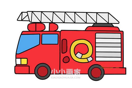 彩色消防车简笔画画法图片步骤