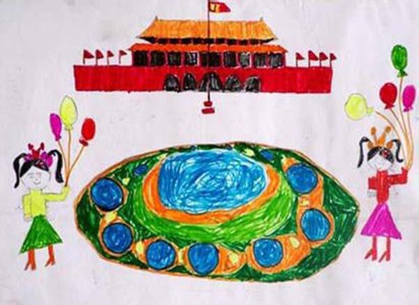 幼儿园大班儿童画画:美丽的天安门图片步骤1