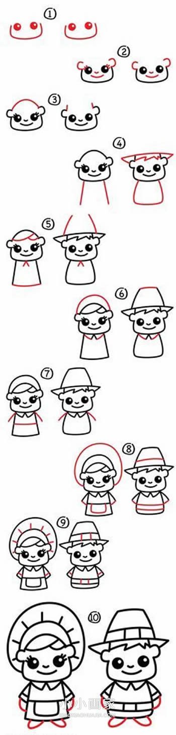 绘本故事一对小人简笔画画法图片步骤