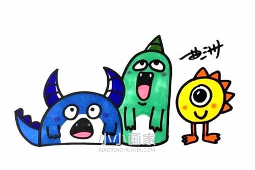 三个可爱怪兽简笔画画法图片步骤步骤1