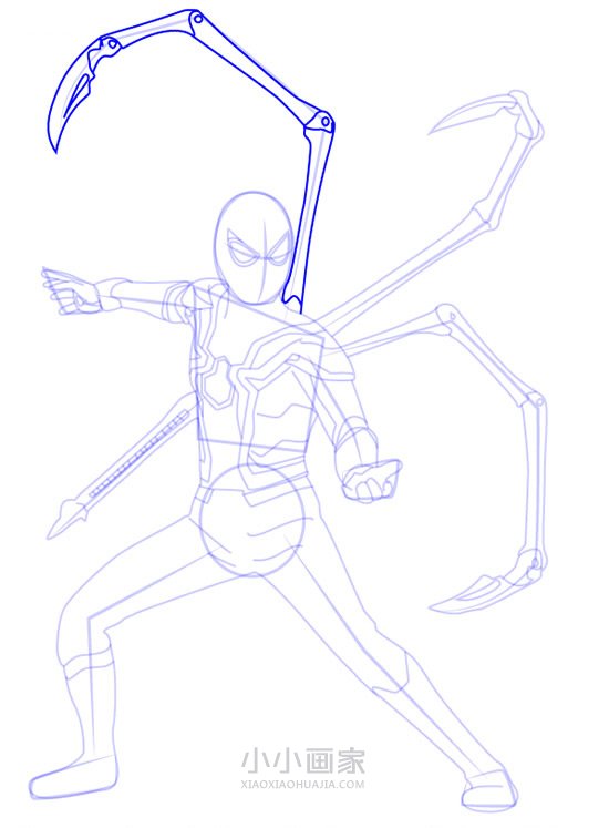 穿着全新战甲的蜘蛛侠简笔画画法图片步骤步骤10