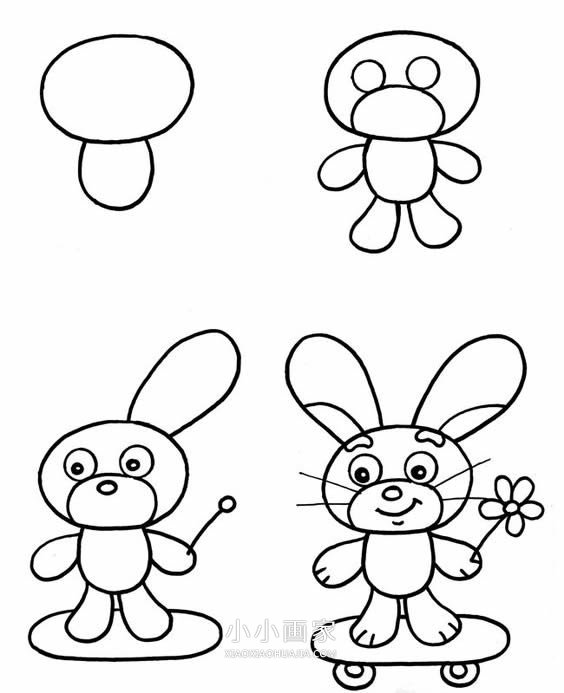 绘本故事滑滑板的兔子卡通简笔画画法图片步骤