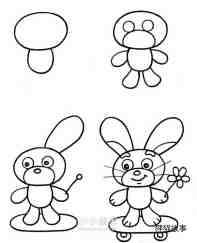 滑滑板的兔子卡通简笔画画法图片步骤步骤1