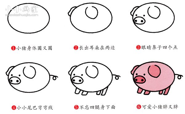 绘本故事粉红小猪简笔画画法图片步骤