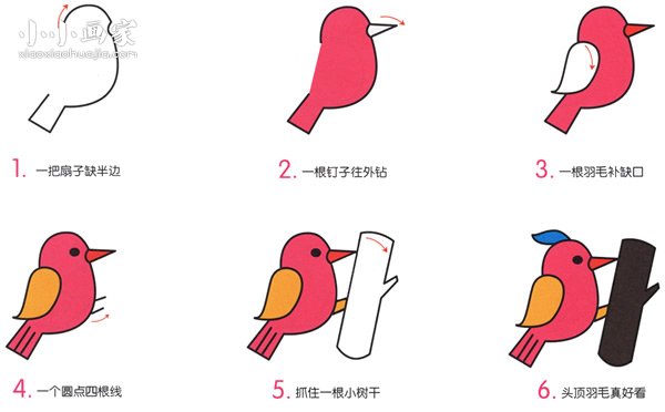 抓虫子的啄木鸟简笔画画法图片步骤