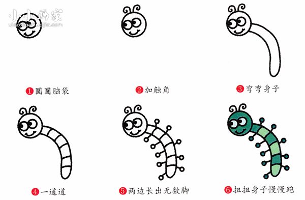 彩色小毛毛虫简笔画画法图片步骤步骤2