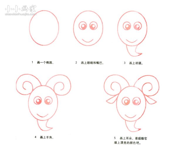 长角的绵羊简笔画画法图片步骤步骤2