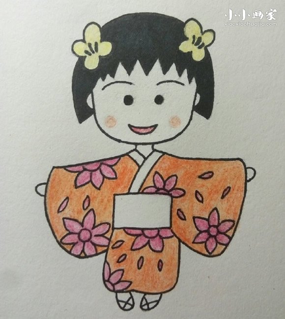彩色樱桃小丸子简笔画画法图片步骤步骤1