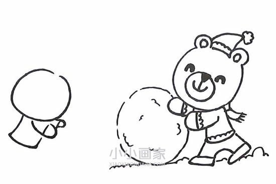 滚雪球的小兔和小熊简笔画画法图片步骤步骤9