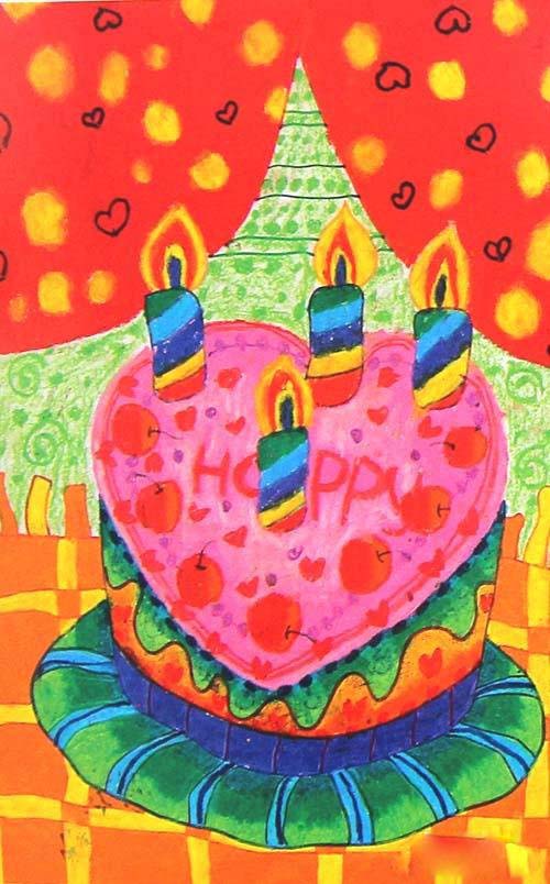 优秀漂亮的生日蛋糕儿童画画图片大全步骤1