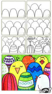 一群小鸡简笔画画法图片步骤