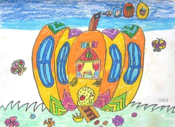 幼儿园优秀苹果屋儿童画画图片作品步骤1