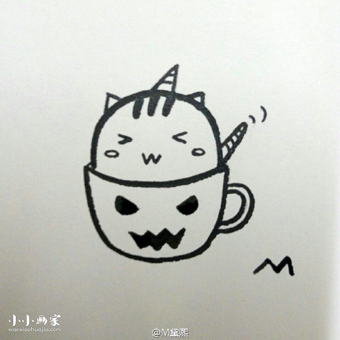 茶杯中的小猫咪简笔画画法图片步骤