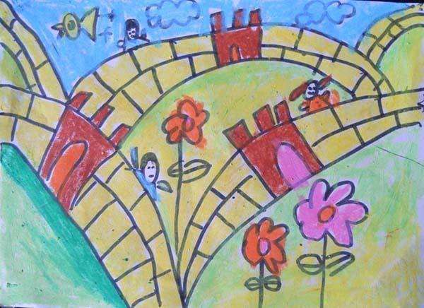 绘本故事万里长城美丽的鲜花儿童画画作品图片