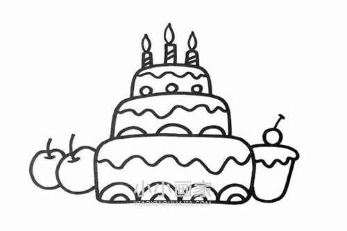 三层生日蛋糕简笔画画法图片步骤步骤4
