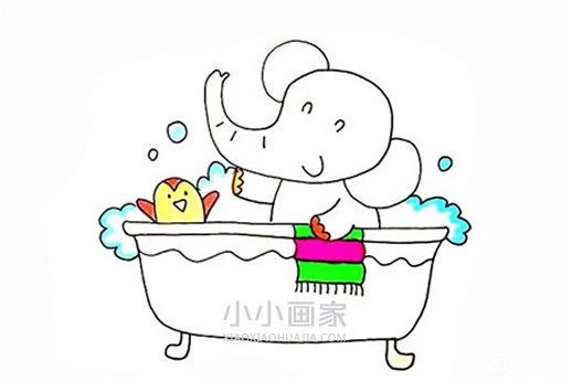 绘本故事泡澡的大象简笔画画法图片步骤