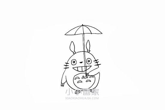 雨天打伞的龙猫简笔画画法图片步骤步骤6