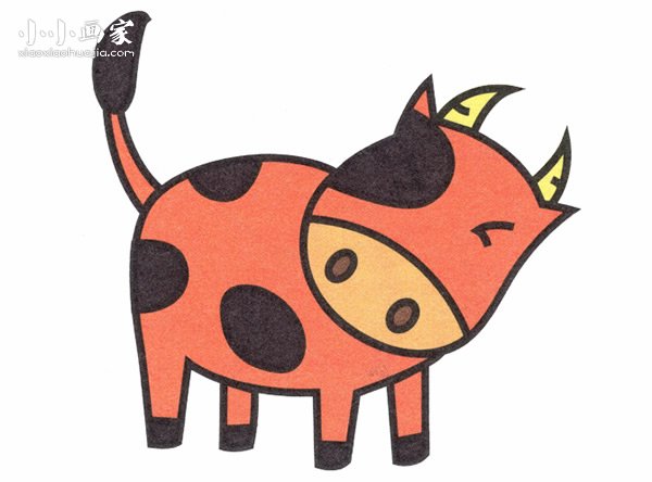 卡通小牛简笔画画法图片步骤步骤1